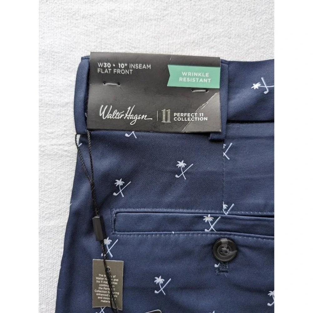 Mens Walter Hagen Perfect 11 Majors Golf Shorts Size 30 Palm Trees Navy Blue NEW